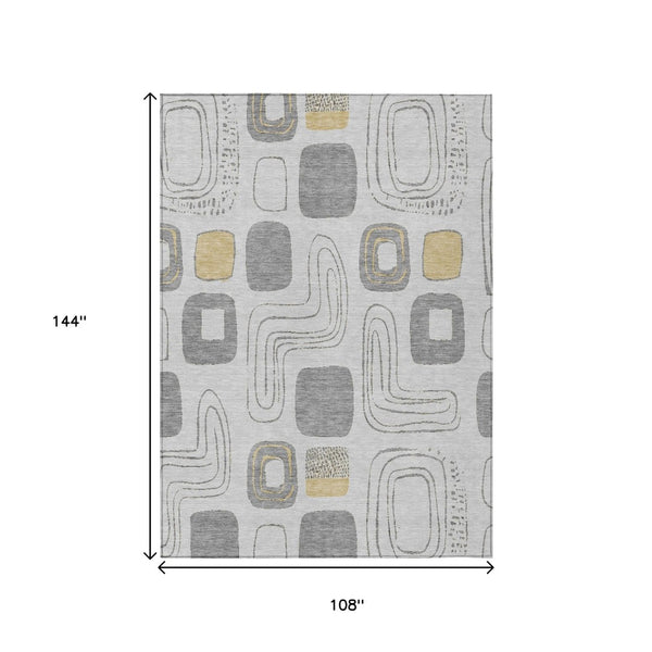 HomeRoots 5' Modern Geometric Area Rug in Gray-Silver and Gold - Washable, Durable, Indoor/Outdoor Style 9' X 12' 616812