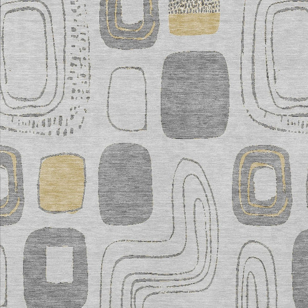 HomeRoots 5' Modern Geometric Area Rug in Gray-Silver and Gold - Washable, Durable, Indoor/Outdoor Style 9' X 12' 616812