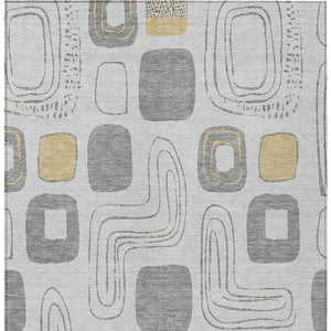 HomeRoots 5' Modern Geometric Area Rug in Gray-Silver and Gold - Washable, Durable, Indoor/Outdoor Style 10' X 14' 616813