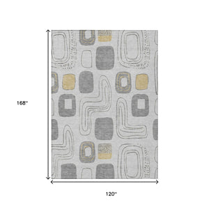 HomeRoots 5' Modern Geometric Area Rug in Gray-Silver and Gold - Washable, Durable, Indoor/Outdoor Style 10' X 14' 616813