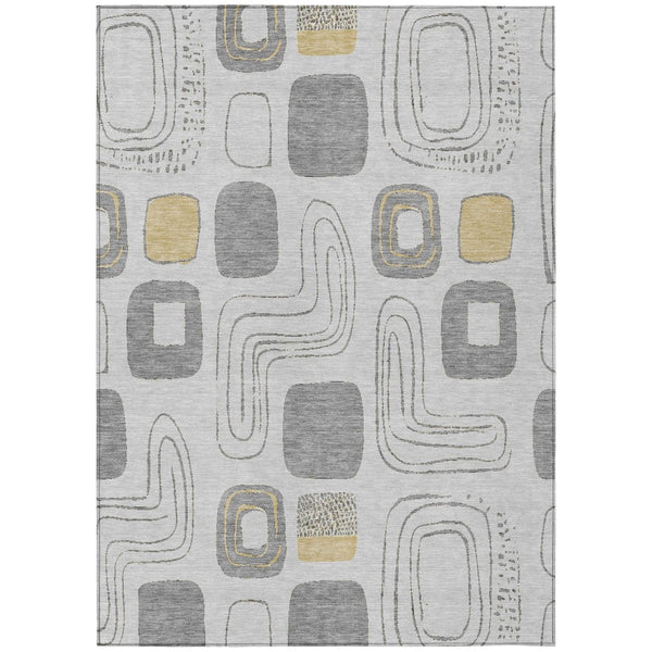 HomeRoots 5' Modern Geometric Area Rug in Gray-Silver and Gold - Washable, Durable, Indoor/Outdoor Style 10' X 14' 616813