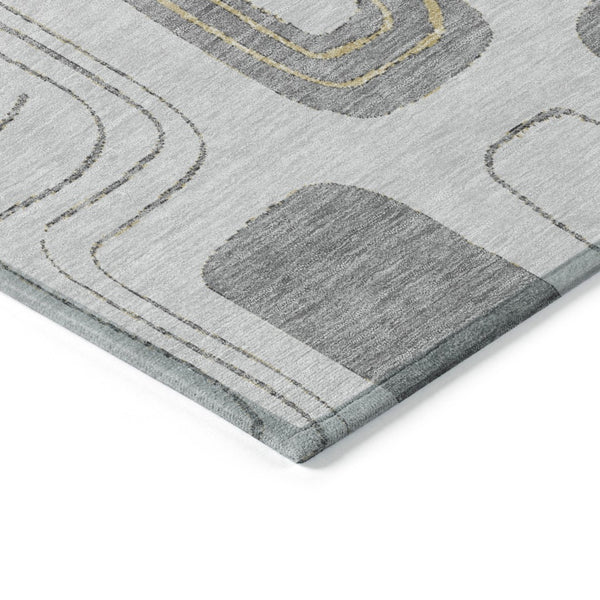 HomeRoots 5' Modern Geometric Area Rug in Gray-Silver and Gold - Washable, Durable, Indoor/Outdoor Style 10' X 14' 616813