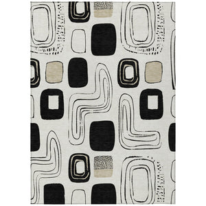 HomeRoots 5' Stylish Ivory, Black & Beige Geometric Washable Area Rug for Indoor & Outdoor Spaces, Durable & Versatile 616815