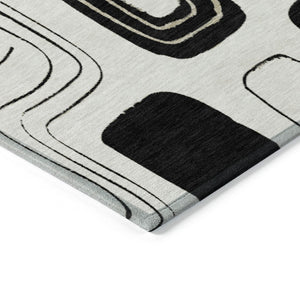 HomeRoots 5' Stylish Ivory, Black & Beige Geometric Washable Area Rug for Indoor & Outdoor Spaces, Durable & Versatile 616815