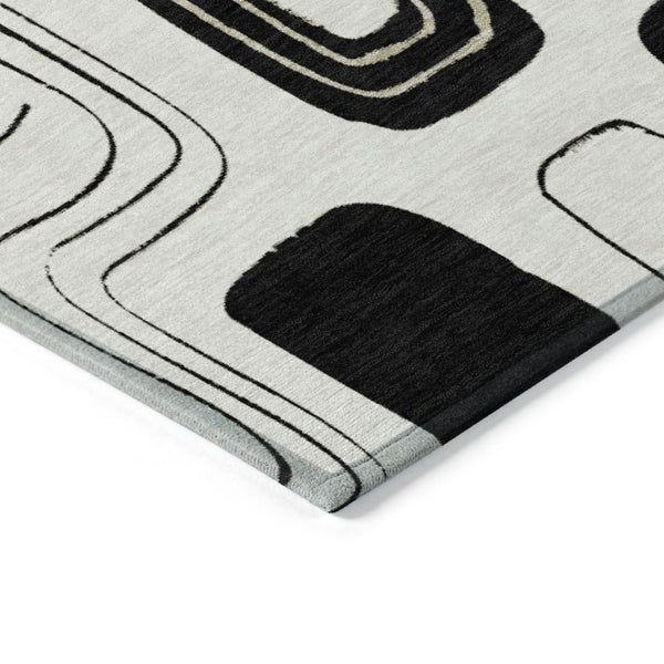 HomeRoots 5' Stylish Ivory, Black & Beige Geometric Washable Area Rug for Indoor & Outdoor Spaces, Durable & Versatile 616815