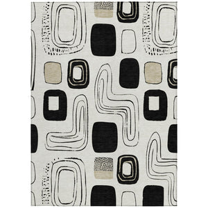 HomeRoots 5' Stylish Ivory, Black & Beige Geometric Washable Area Rug for Indoor & Outdoor Spaces, Durable & Versatile 616815