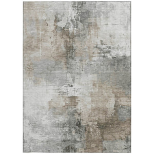 HomeRoots 5' Abstract Ivory Gray and Khaki Washable Area Rug for Indoor Outdoor Use - Durable and Stylish 5' X 8' 616833