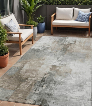 HomeRoots 5' Abstract Ivory Gray and Khaki Washable Area Rug for Indoor Outdoor Use - Durable and Stylish 5' X 8' 616833