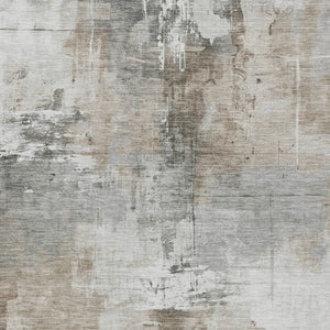 HomeRoots 5' Abstract Ivory Gray and Khaki Washable Area Rug for Indoor Outdoor Use - Durable and Stylish 5' X 8' 616833