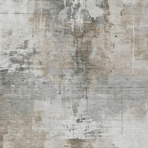HomeRoots 5' Abstract Ivory Gray and Khaki Washable Area Rug for Indoor Outdoor Use - Durable and Stylish 5' X 8' 616833