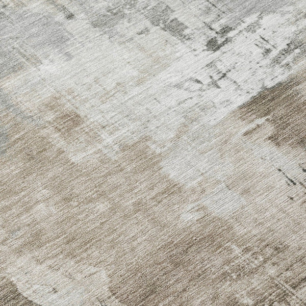 HomeRoots 5' Abstract Ivory Gray and Khaki Washable Area Rug for Indoor Outdoor Use - Durable and Stylish 8' Round 616834