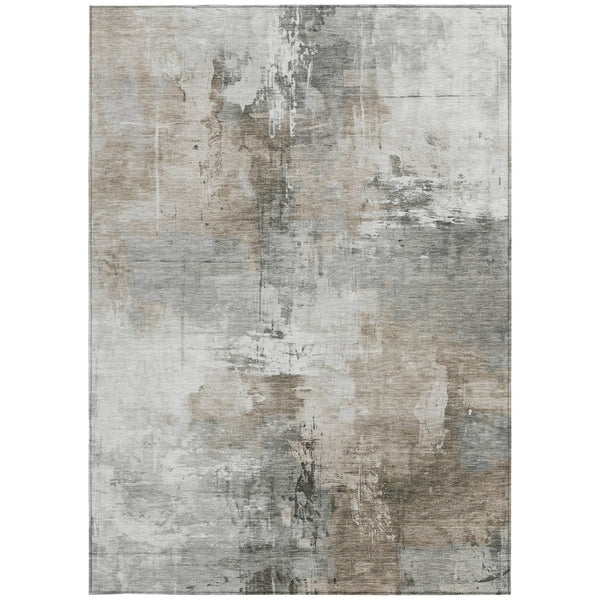 HomeRoots 5' Abstract Ivory Gray and Khaki Washable Area Rug for Indoor Outdoor Use - Durable and Stylish 8' X 10' 616835