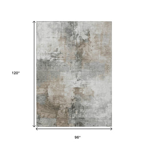 HomeRoots 5' Abstract Ivory Gray and Khaki Washable Area Rug for Indoor Outdoor Use - Durable and Stylish 8' X 10' 616835