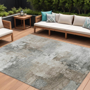 HomeRoots 5' Abstract Ivory Gray and Khaki Washable Area Rug for Indoor Outdoor Use - Durable and Stylish 8' X 10' 616835