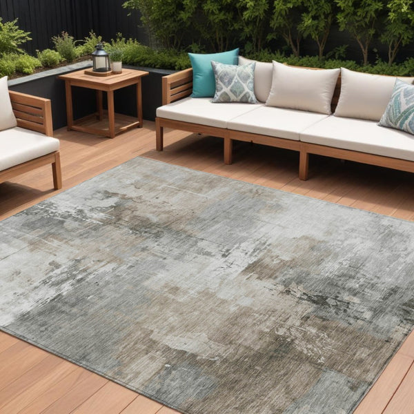 HomeRoots 5' Abstract Ivory Gray and Khaki Washable Area Rug for Indoor Outdoor Use - Durable and Stylish 8' X 10' 616835