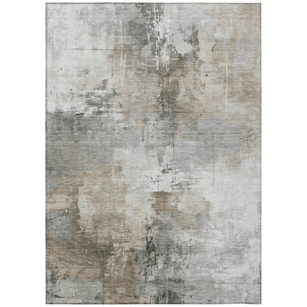 HomeRoots 5' Abstract Ivory Gray and Khaki Washable Area Rug for Indoor Outdoor Use - Durable and Stylish 8' X 10' 616835