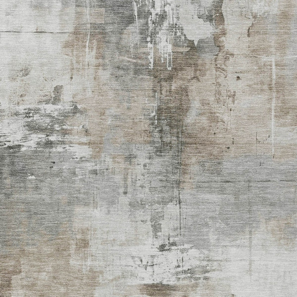 HomeRoots 5' Abstract Ivory Gray and Khaki Washable Area Rug for Indoor Outdoor Use - Durable and Stylish 8' X 10' 616835