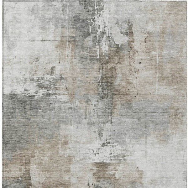 HomeRoots 5' Abstract Ivory Gray and Khaki Washable Area Rug for Indoor Outdoor Use - Durable and Stylish 9' X 12' 616836