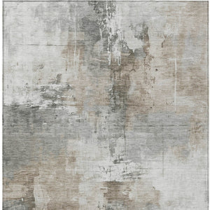 HomeRoots 5' Abstract Ivory Gray and Khaki Washable Area Rug for Indoor Outdoor Use - Durable and Stylish 10' X 14' 616837