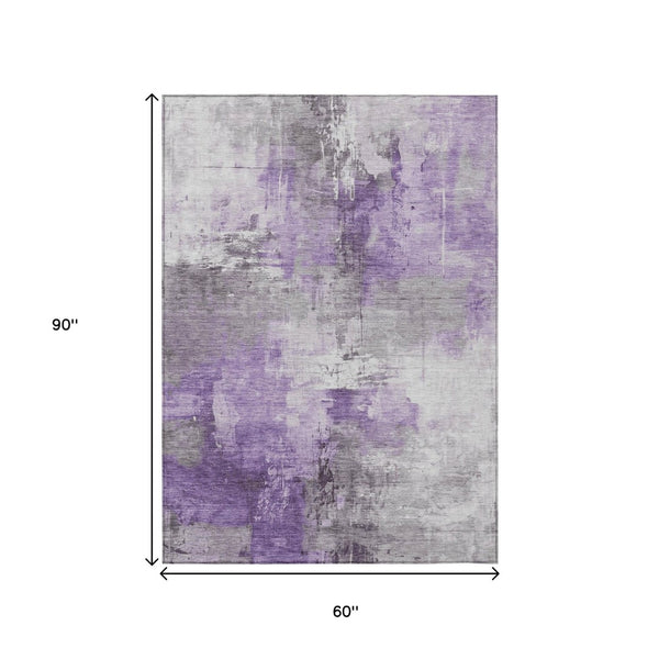 HomeRoots 5' Washable Indoor Outdoor Area Rug in Eggplant Purple and Ivory Abstract Design for Modern Spaces 5' X 8' 616839