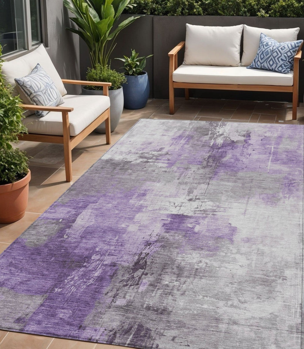 HomeRoots 5' Washable Indoor Outdoor Area Rug in Eggplant Purple and Ivory Abstract Design for Modern Spaces 5' X 8' 616839