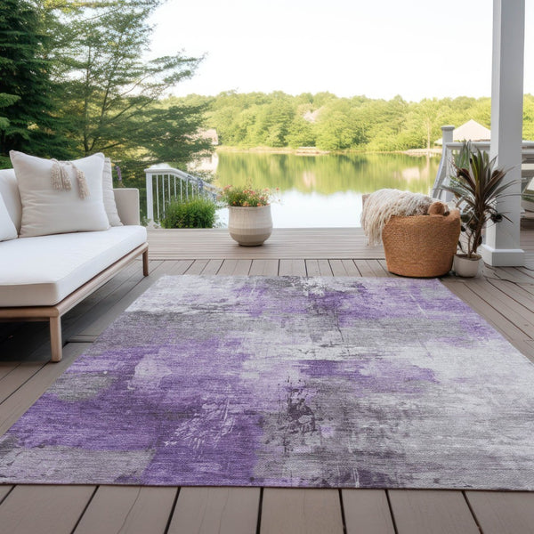 HomeRoots 5' Washable Indoor Outdoor Area Rug in Eggplant Purple and Ivory Abstract Design for Modern Spaces 5' X 8' 616839