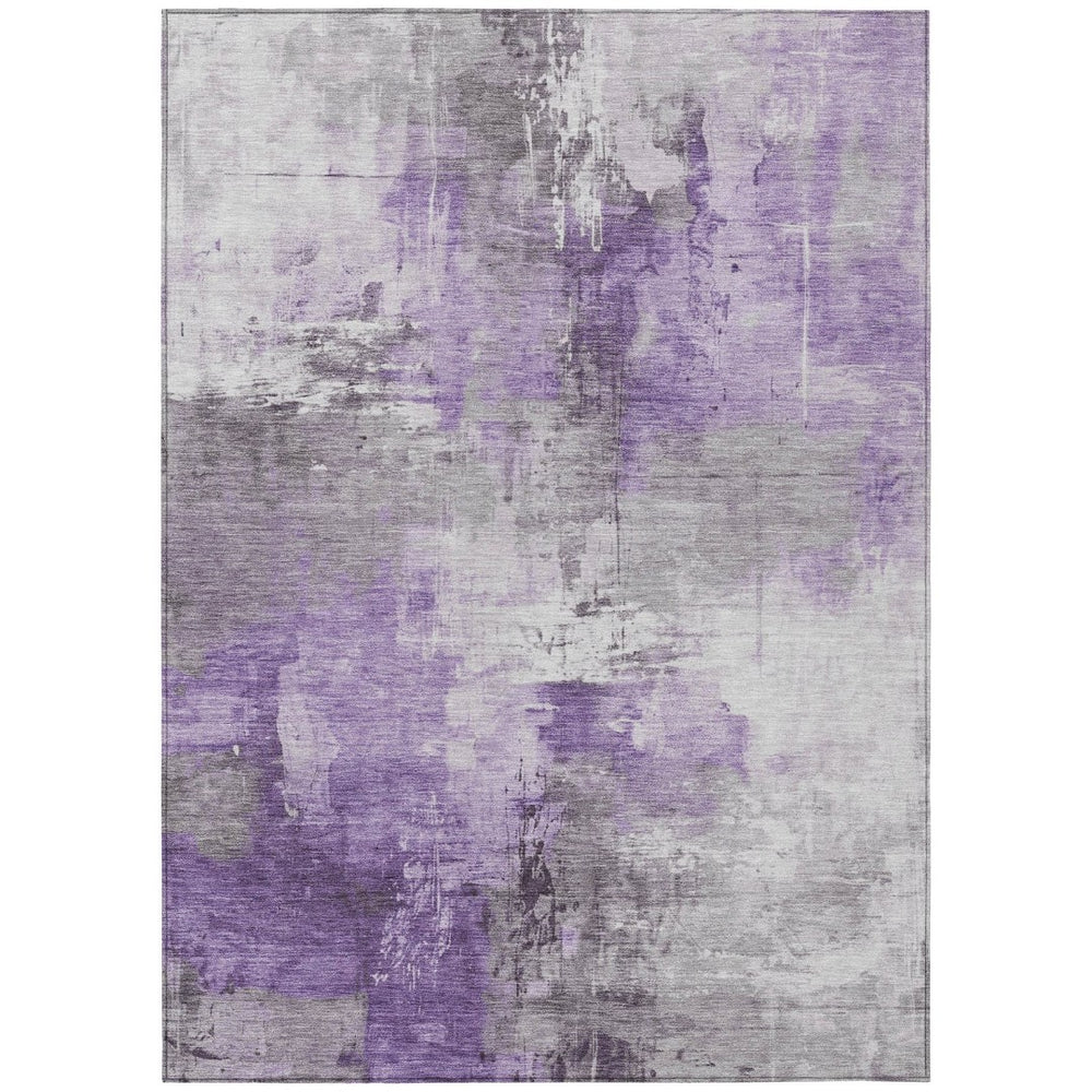 HomeRoots 5' Washable Indoor Outdoor Area Rug in Eggplant Purple and Ivory Abstract Design for Modern Spaces 5' X 8' 616839