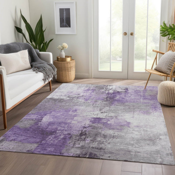 HomeRoots 5' Washable Indoor Outdoor Area Rug in Eggplant Purple and Ivory Abstract Design for Modern Spaces 5' X 8' 616839