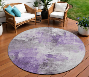 HomeRoots 5' Washable Indoor Outdoor Area Rug in Eggplant Purple and Ivory Abstract Design for Modern Spaces 8' Round 616840