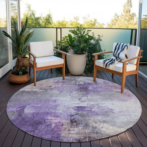 HomeRoots 5' Washable Indoor Outdoor Area Rug in Eggplant Purple and Ivory Abstract Design for Modern Spaces 8' Round 616840