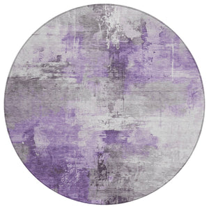 HomeRoots 5' Washable Indoor Outdoor Area Rug in Eggplant Purple and Ivory Abstract Design for Modern Spaces 8' Round 616840