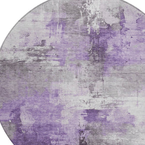 HomeRoots 5' Washable Indoor Outdoor Area Rug in Eggplant Purple and Ivory Abstract Design for Modern Spaces 8' Round 616840