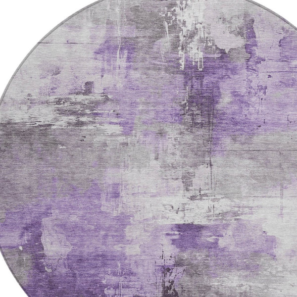 HomeRoots 5' Washable Indoor Outdoor Area Rug in Eggplant Purple and Ivory Abstract Design for Modern Spaces 8' Round 616840
