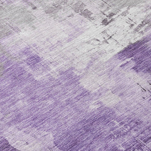 HomeRoots 5' Washable Indoor Outdoor Area Rug in Eggplant Purple and Ivory Abstract Design for Modern Spaces 8' Round 616840