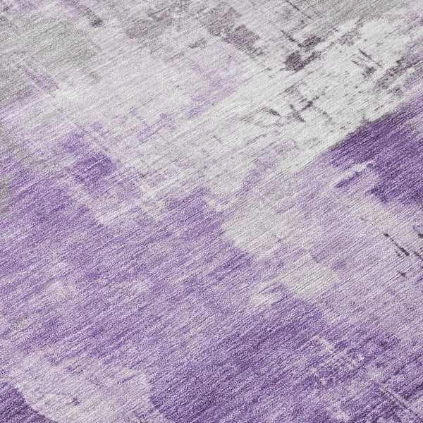 HomeRoots 5' Washable Indoor Outdoor Area Rug in Eggplant Purple and Ivory Abstract Design for Modern Spaces 8' Round 616840
