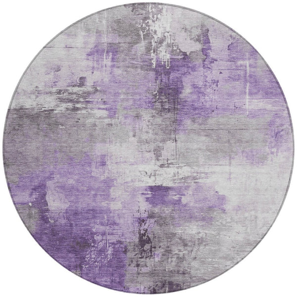 HomeRoots 5' Washable Indoor Outdoor Area Rug in Eggplant Purple and Ivory Abstract Design for Modern Spaces 8' Round 616840