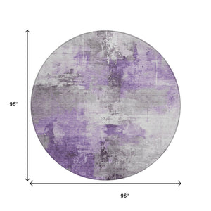 HomeRoots 5' Washable Indoor Outdoor Area Rug in Eggplant Purple and Ivory Abstract Design for Modern Spaces 8' Round 616840