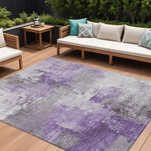 HomeRoots 5' Washable Indoor Outdoor Area Rug in Eggplant Purple and Ivory Abstract Design for Modern Spaces 8' X 10' 616841