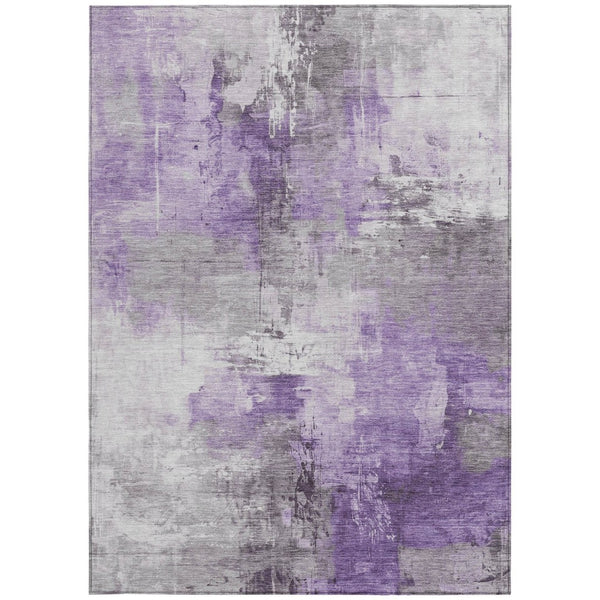 HomeRoots 9' X 12' Bold Purple Eggplant & Ivory Abstract Washable Area Rug for Indoor & Outdoor Spaces 616842