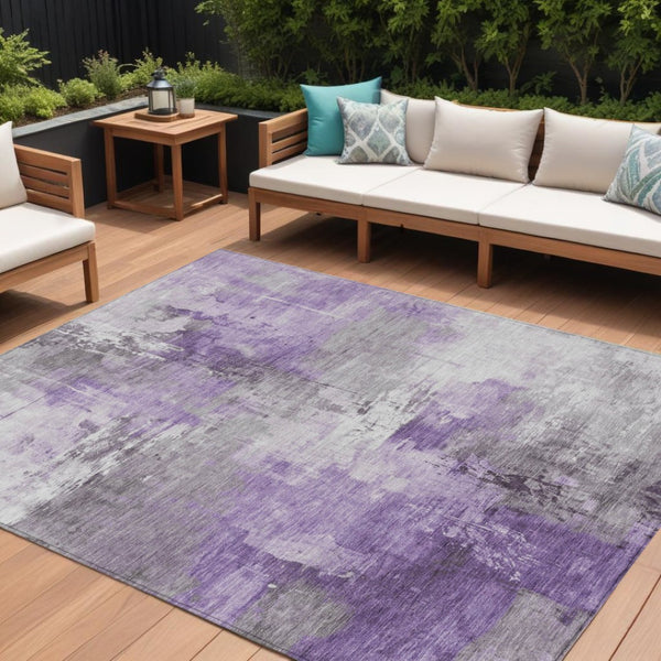 HomeRoots 9' X 12' Bold Purple Eggplant & Ivory Abstract Washable Area Rug for Indoor & Outdoor Spaces 616842