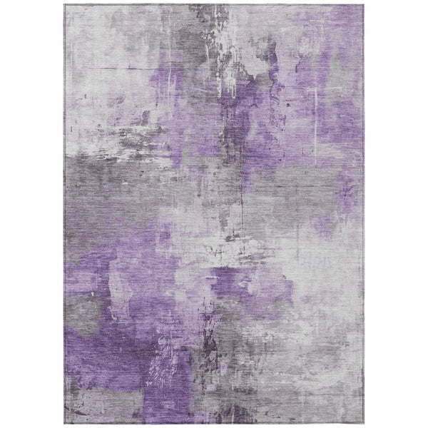 HomeRoots 9' X 12' Bold Purple Eggplant & Ivory Abstract Washable Area Rug for Indoor & Outdoor Spaces 616842