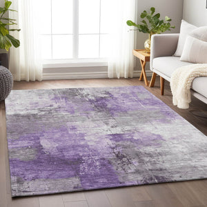 HomeRoots 5' Washable Indoor Outdoor Area Rug in Eggplant Purple and Ivory Abstract Design for Modern Spaces 10' X 14' 616843