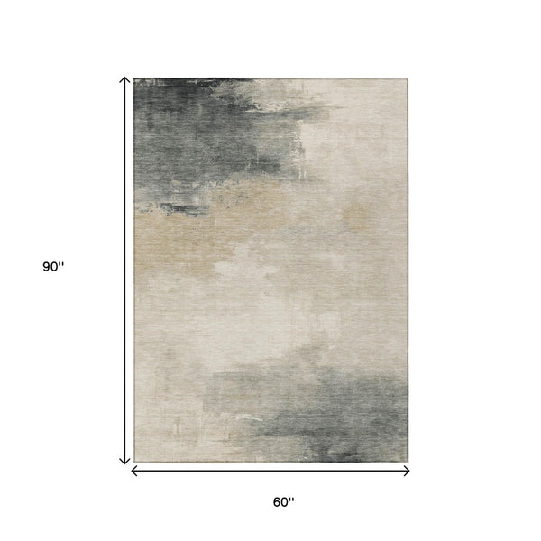 HomeRoots 5' Versatile Abstract Washable Area Rug in Beige, Taupe, and Ivory for Indoor & Outdoor Spaces 5' X 8' 616845