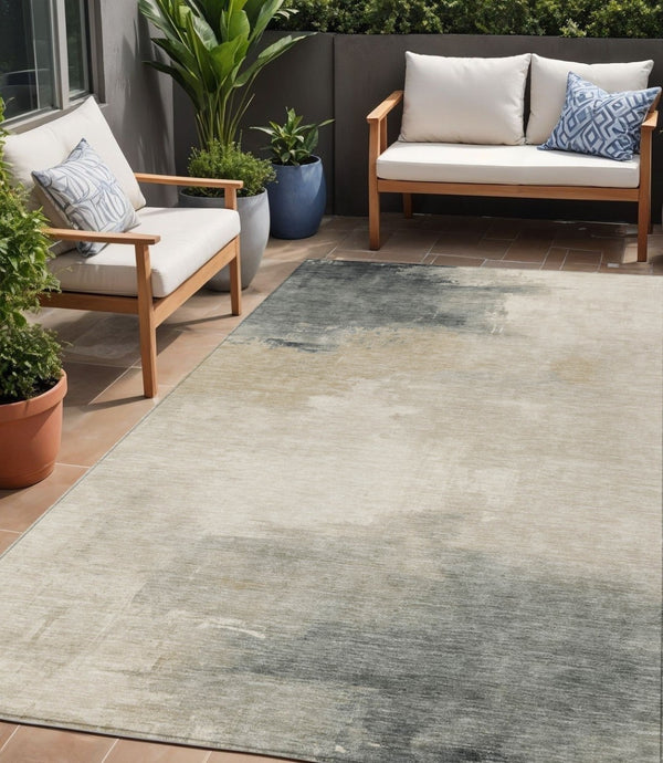 HomeRoots 5' Versatile Abstract Washable Area Rug in Beige, Taupe, and Ivory for Indoor & Outdoor Spaces 5' X 8' 616845