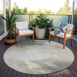 HomeRoots 5' Versatile Abstract Washable Area Rug in Beige, Taupe, and Ivory for Indoor & Outdoor Spaces 8' Round 616846