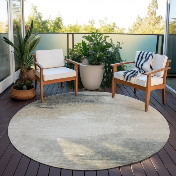 HomeRoots 5' Versatile Abstract Washable Area Rug in Beige, Taupe, and Ivory for Indoor & Outdoor Spaces 8' Round 616846