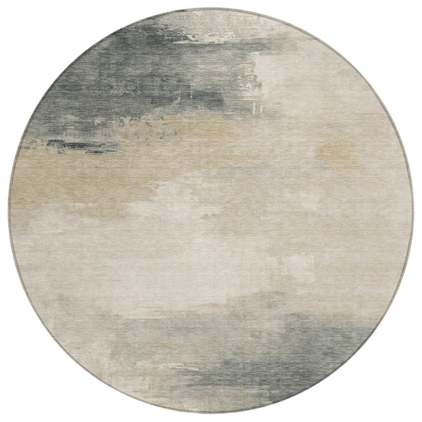 HomeRoots 5' Versatile Abstract Washable Area Rug in Beige, Taupe, and Ivory for Indoor & Outdoor Spaces 8' Round 616846