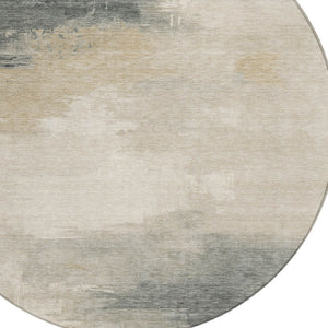 HomeRoots 5' Versatile Abstract Washable Area Rug in Beige, Taupe, and Ivory for Indoor & Outdoor Spaces 8' Round 616846