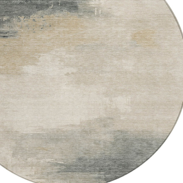 HomeRoots 5' Versatile Abstract Washable Area Rug in Beige, Taupe, and Ivory for Indoor & Outdoor Spaces 8' Round 616846