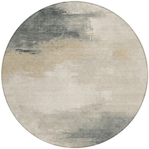HomeRoots 5' Versatile Abstract Washable Area Rug in Beige, Taupe, and Ivory for Indoor & Outdoor Spaces 8' Round 616846
